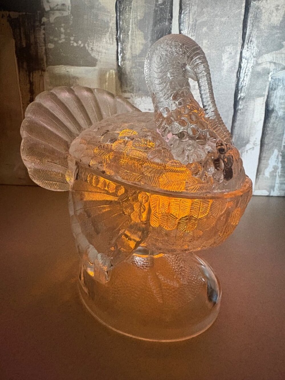 LE Smith Vintage Turkey Clear Glass Candy Dish Fairy Light - Picture 4 of 7